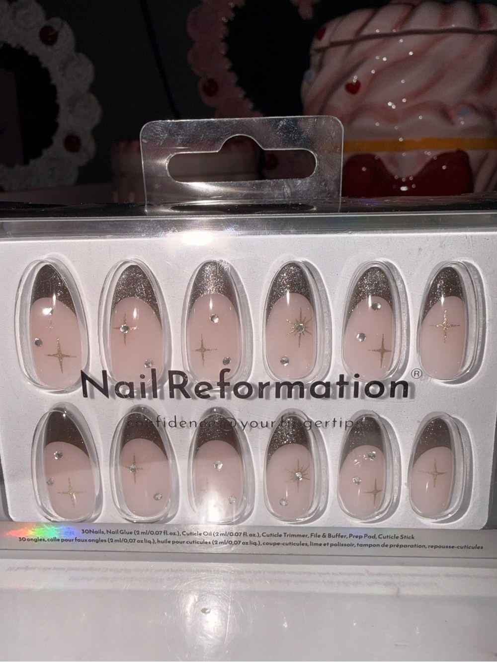 Nail Reformation Nude and Reflective Silver Tips with Star Accent Press-On Nails